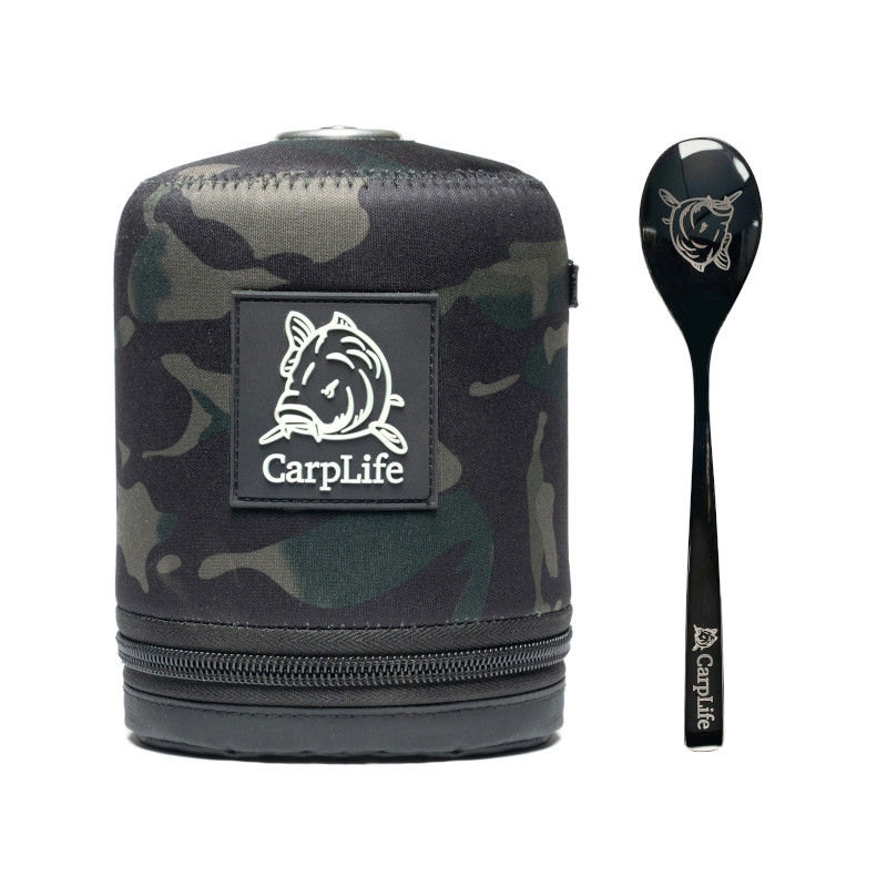 CarpLife Camo Neoprene Gas Canister Cover & Black Etched Spoon